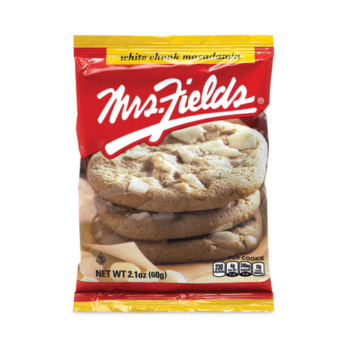 Mrs. Fields® White Chunk Macadamia Cookies, 2.1 Oz, Individually Wrapped Pack, White Chocolate, 12/Carton, Ships In 1-3 Business Days