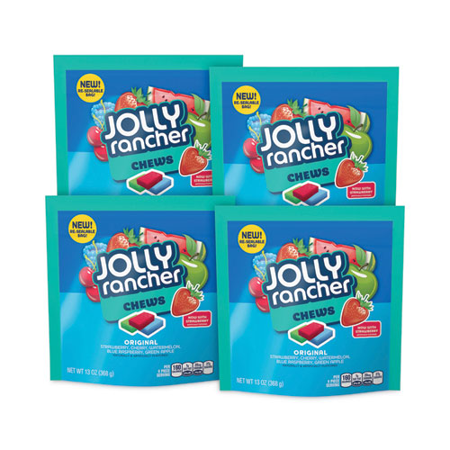 Image of Jolly Rancher® Chews Candy, Assorted Flavors, 13 Oz Pouches, 4/Carton, Ships In 1-3 Business Days