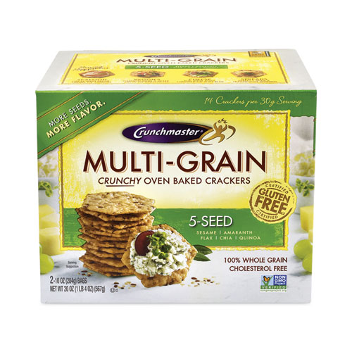 Crunchmaster® 5-Seed Multi-Grain Crunchy Oven Baked Crackers, Whole Wheat, 10 Oz Bag, 2 Bags/Box, Ships In 1-3 Business Days