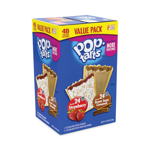 Image of Kellogg'S® Pop Tarts, Brown Sugar Cinnamon/Strawberry, 2 Tarts/Pouch, 12 Pouches/Pack, 2 Packs/Carton, Ships In 1-3 Business Days