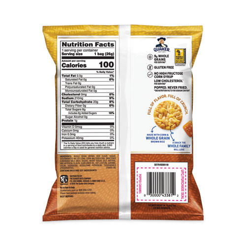 Image of Quaker® Rice Crisps, Caramel, 0.91 Oz Bag, 60 Bags/Carton, Ships In 1-3 Business Days