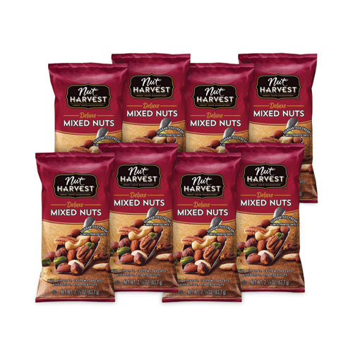 Image of Nut Harvest® Deluxe Mixed Nuts, 2.25 Oz Pouch, 8/Carton, Ships In 1-3 Business Days