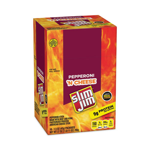 Image of Slim Jim® Pepperoni And Cheese Meat Sticks, 1.5 Oz, 18/Carton, Ships In 1-3 Business Days