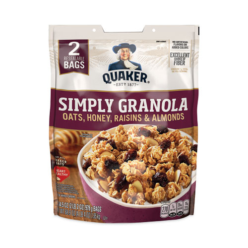 Quaker® Simply Granola, Oats, Honey, Raisins and Almonds, 34.5 oz Bag, 2 Bags/Pack, Delivered in 1-4 Business Days