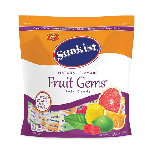 Image of Sunkist® Fruit Gems Chewy Candy Assortment, Assorted Natural Fruit Flavors, 2.12 Lb Bag, 90 Count, Ships In 1-3 Business Days
