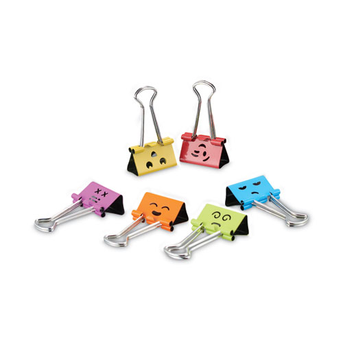 Universal® Emoji Themed Binder Clips with Storage Tub, Medium, Assorted Colors, 42/Pack