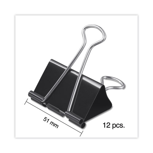 Image of Universal® Binder Clips With Storage Tub, Large, Black/Silver, 12/Pack