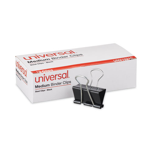 Universal® Binder Clips, Medium, Black/Silver, 12/Box