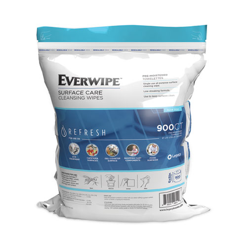 Image of Everwipe™ Cleaning And Deodorizing Wipes, 1-Ply, 8 X 6, Lemon, White, 900/Bag, 4 Bags/Carton