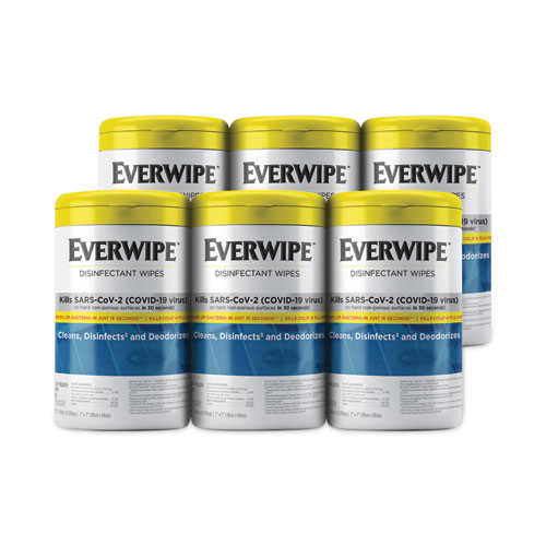 Everwipe™ Disinfectant Wipes, 7 x 7, Lemon, 75/Canister, 6/Carton
