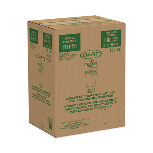 Bare Eco-Forward RPET Cold Cups 20 oz, ProPlanet Seal, Leaf Design, Clear, 50/Pack, 12 Packs/Carton
