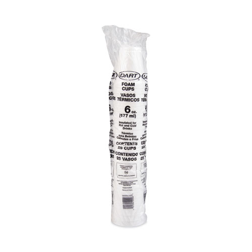 Image of Dart® Foam Drink Cups, 6 Oz, White, 25/Bag, 40 Bags/Carton
