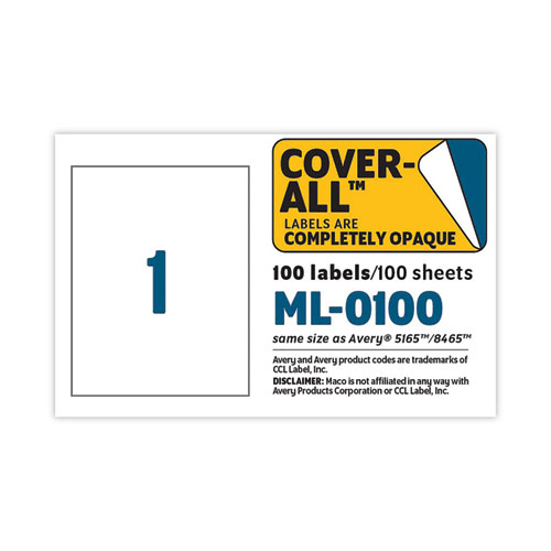 Cover-All Opaque Laser/Inkjet Shipping Labels, Full-Sheet Format, Inkjet/Laser Printers, 8.5 x 11, White, 100/Box