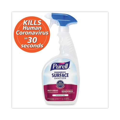 PURELL® Foodservice Surface Sanitizer3, Fragrance Free, 32 oz Bottle with Spray Trigger Attached, 6/Carton