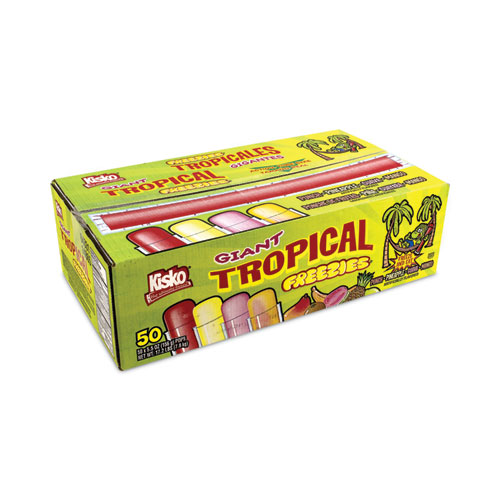 Image of Kisko® Giant Tropical Freezies Ice Pops, 5.5 Oz Tube, Fruit Punch, Guava, Mango, Pineapple, 50/Carton, Ships In 1-3 Business Days