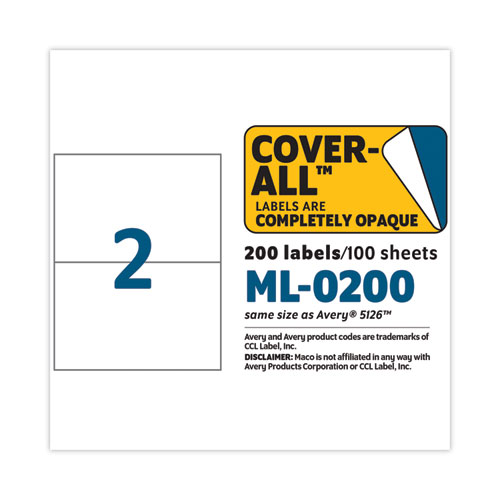 Image of Maco® Cover-All Opaque Laser/Inkjet Shipping Labels, Internet Format, 5.5 X 8.5, White, 2 Labels/Sheet, 100 Sheets/Box