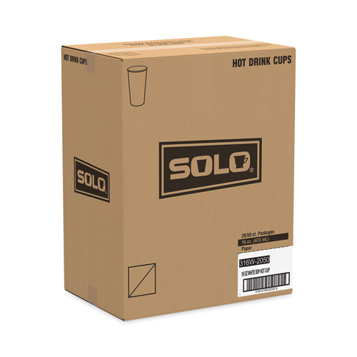 Image of Solo® Single-Sided Poly Paper Hot  Cups, 16 Oz, White, 50 Sleeve, 20 Sleeves/Carton