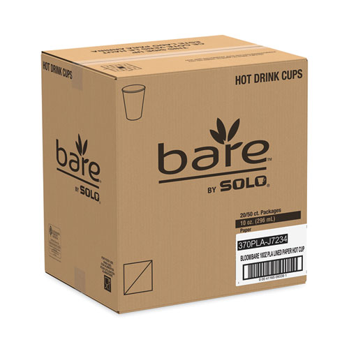 Bare Eco-Forward PLA Paper Hot Cups, 10 oz, Leaf Design, White/Green/Orange, 50/Pack