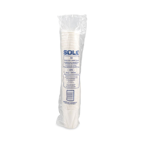 Image of Solo® Single-Sided Poly Paper Hot Cups, 10 Oz, White, 50 Sleeve, 20 Sleeves/Carton