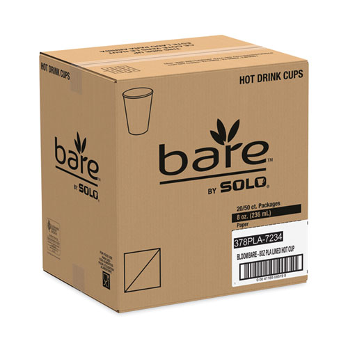 Bare Eco-Forward PLA Paper Hot Cups, 8 oz, Leaf Design, White/Green/Orange, 50/Pack