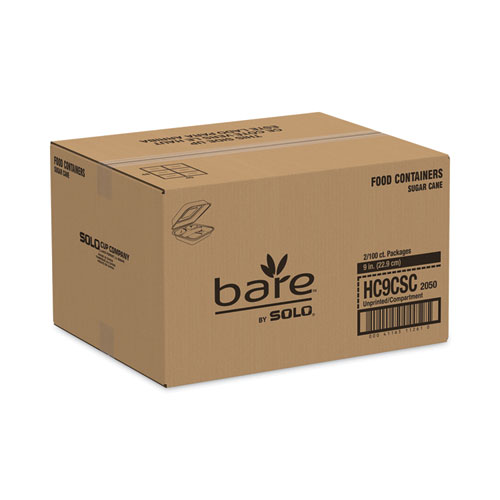 Image of Solo® Bare Eco-Forward Bagasse Hinged Lid Containers, 3-Compartment, 9.6 X 9.4 X 3.2, Ivory, Sugarcane, 200/Carton