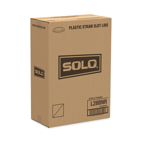Image of Solo® Polystyrene Plastic Flat Straw-Slot Cold Cup Lids, Fits 28 Oz Cups, Translucent, 960/Carton