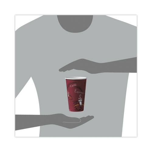 Paper Hot Drink Cups in Bistro Design, 16 oz, Maroon, 300/Carton