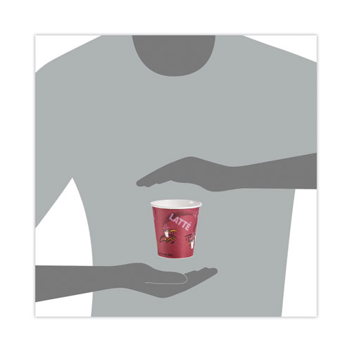 Paper Hot Drink Cups in Bistro Design, 10 oz, Maroon, 1,000/Carton