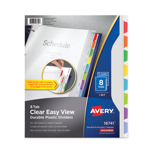 Clear Easy View Plastic Dividers with Multicolored Tabs and Sheet Protector, 8-Tab, 11 x 8.5, Clear, 1 Set AVE16741