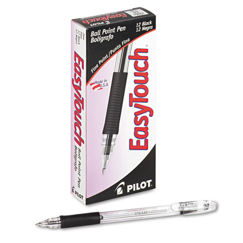 EasyTouch Stick Ballpoint Pen, Fine 0.7mm, Black Ink, Clear Barrel, Dozen