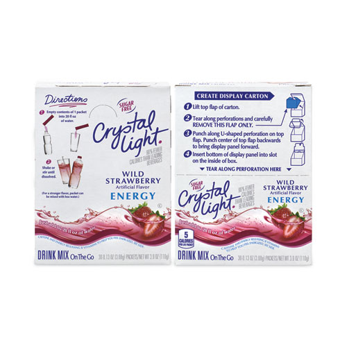 Image of Crystal Light® On-The-Go Sugar-Free Drink Mix, Wild Strawberry Energy, 0.13Oz Single-Serving, 30/Pk, 2 Pk/Carton, Ships In 1-3 Business Days