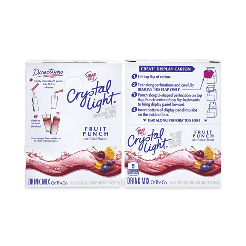 Image of Crystal Light® On-The-Go Sugar-Free Drink Mix, Fruit Punch, 0.11 Oz Single-Serving Tubes, 30/Box, 2 Boxes/Carton, Ships In 1-3 Business Days