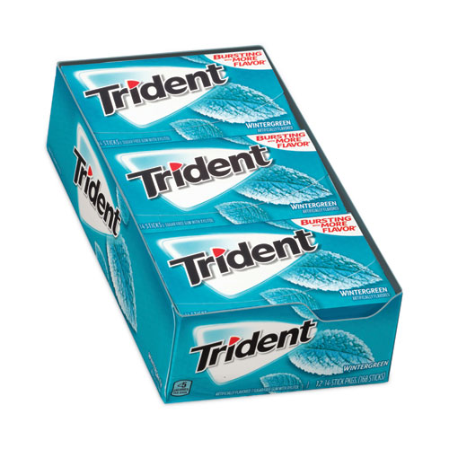 Image of Trident® Sugar-Free Gum, Wintergreen, 14 Sticks/Pack, 12 Packs/Carton, Ships In 1-3 Business Days