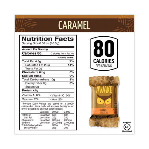 Caffeinated Caramel Chocolate Bites, 0.58 oz Bars, 50 Bars/Carton, Ships in 1-3 Business Days