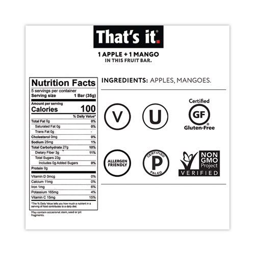 Image of That€™S It.® Nutrition Bar, Gluten Free Apple And Mango Fruit, 1.2 Oz Bar, 12/Carton, Ships In 1-3 Business Days