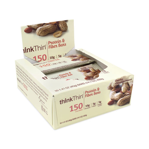 Image of Thinkthin® High Protein Bars, Chunky Chocolate Peanut, 1.41 Oz Bar, 10 Bars/Carton, Ships In 1-3 Business Days