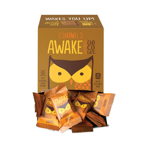 Image of Awake Caffeinated Caramel Chocolate Bites, 0.58 Oz Bars, 50 Bars/Carton, Ships In 1-3 Business Days