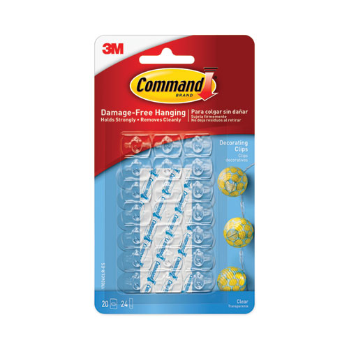 Image of Command™ Clear Hooks And Strips, Decorating Clips, Plastic, 0.1 Lb Capacity, 20 Clips And 24 Strips/Pack