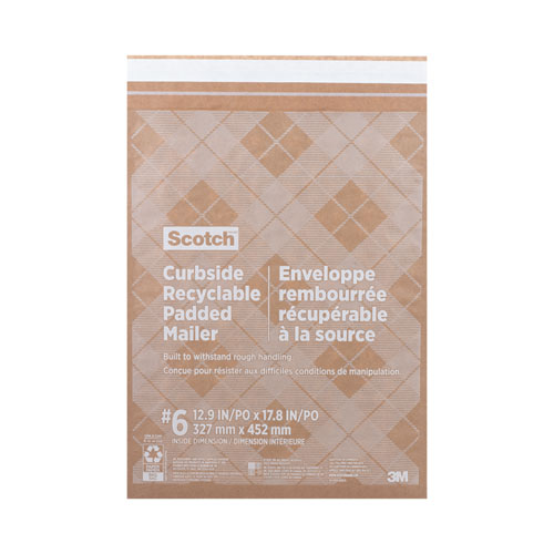 Curbside Recyclable Padded Mailer, #6, Bubble Cushion, Self-Adhesive Closure, 13.75 x 20, Natural Kraft, 50/Carton