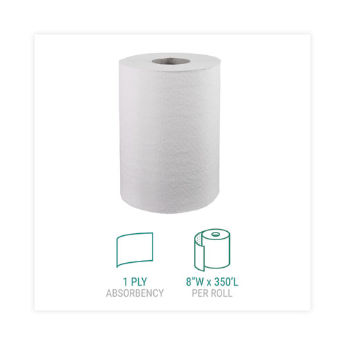 Hardwound Roll Towels, 1-Ply, 8" x 350 ft, White, 12 Rolls/Carton