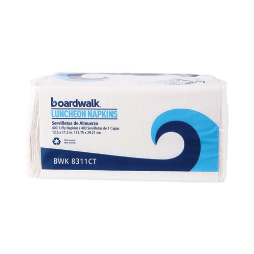 Image of Boardwalk® Office Packs Lunch Napkins, 1-Ply, 12 X 12, White, 400/Pack