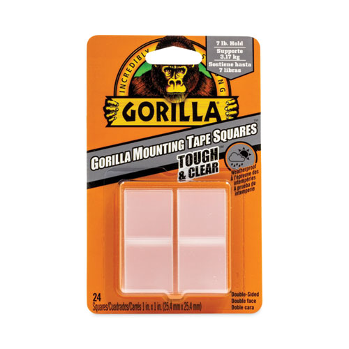 Image of Gorilla® Tough And Clear Double-Sided Mounting Tape, Holds Up To 0.58 Lb Per Pair (Up To 7 Lb Per 24), 1" X 1", Clear, 24/Pack