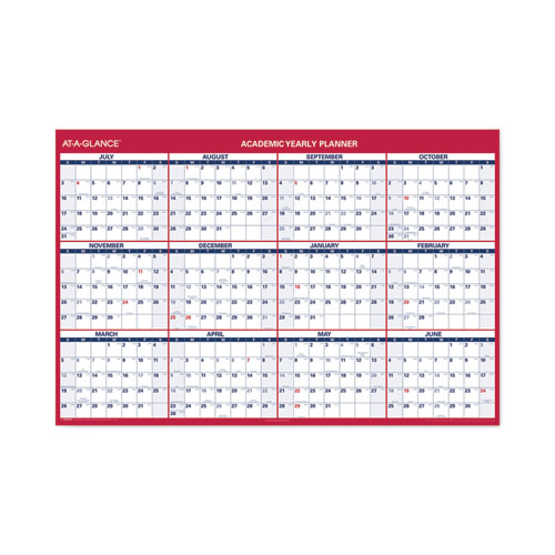 Academic Erasable Reversible Extra Large Wall Calendar, 48 x 32, White/Blue/Red, 12 Month (July to June): 2024 to 2025