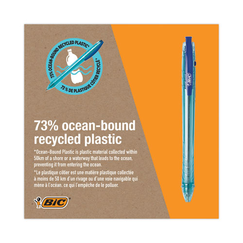 Image of Bic® Revolution Ocean Bound Ballpoint Pen, Retractable, Medium 1 Mm, Blue Ink/Translucent Blue Barrel, Dozen