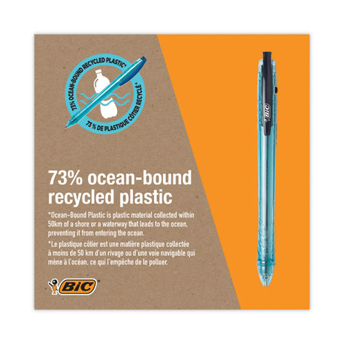 Image of Bic® Revolution Ocean Bound Ballpoint Pen, Retractable, Medium 1 Mm, Black Ink/Translucent Blue Barrel, Dozen