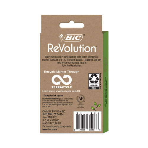 Image of Bic® Revolution Permanent Markers, Fine Bullet Tip, Assorted Colors, Dozen