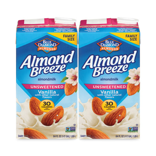Image of Blue Diamond® Almond Breeze Almond Milk, Unsweetened Vanilla, 64 Oz Carton, 2/Pack, Ships In 1-3 Business Days