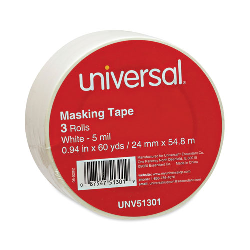 General-Purpose Masking Tape, 3" Core, 24 mm x 54.8 m, Beige, 3/Pack