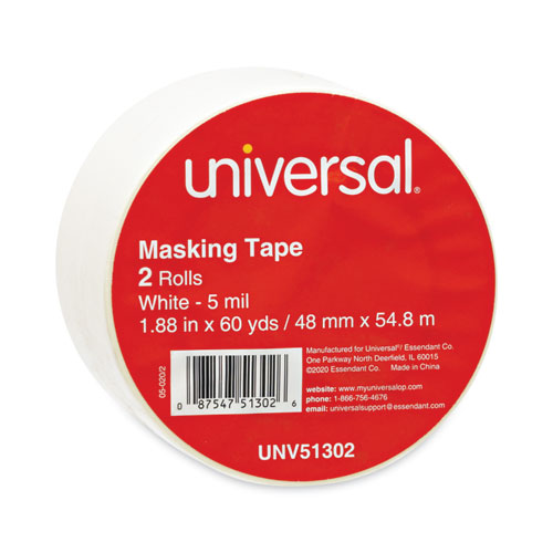 Universal® General-Purpose Masking Tape, 3" Core, 48 Mm X 54.8 M, Beige, 2/Pack