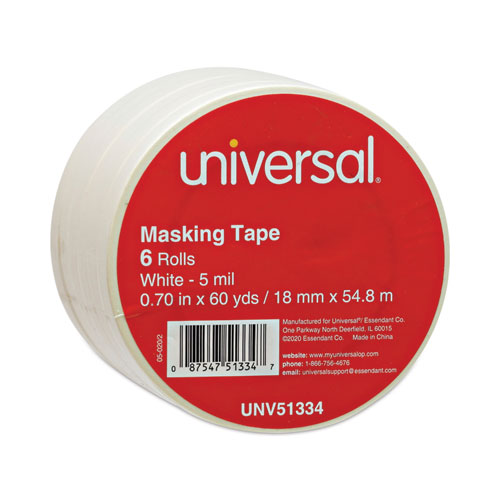 Image of Universal® Removable General-Purpose Masking Tape, 3" Core, 18 Mm X 54.8 M, Beige, 6/Pack